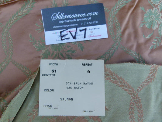 5 Ev7 Scalamandre Showroom Sample Square Saumon Dusty Pink Floral Rayon