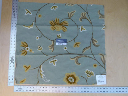 7 Ev7 Scalamandre Showroom Sample Square Sindia Green Wool Crewel Floral MSRP USD 300/Y