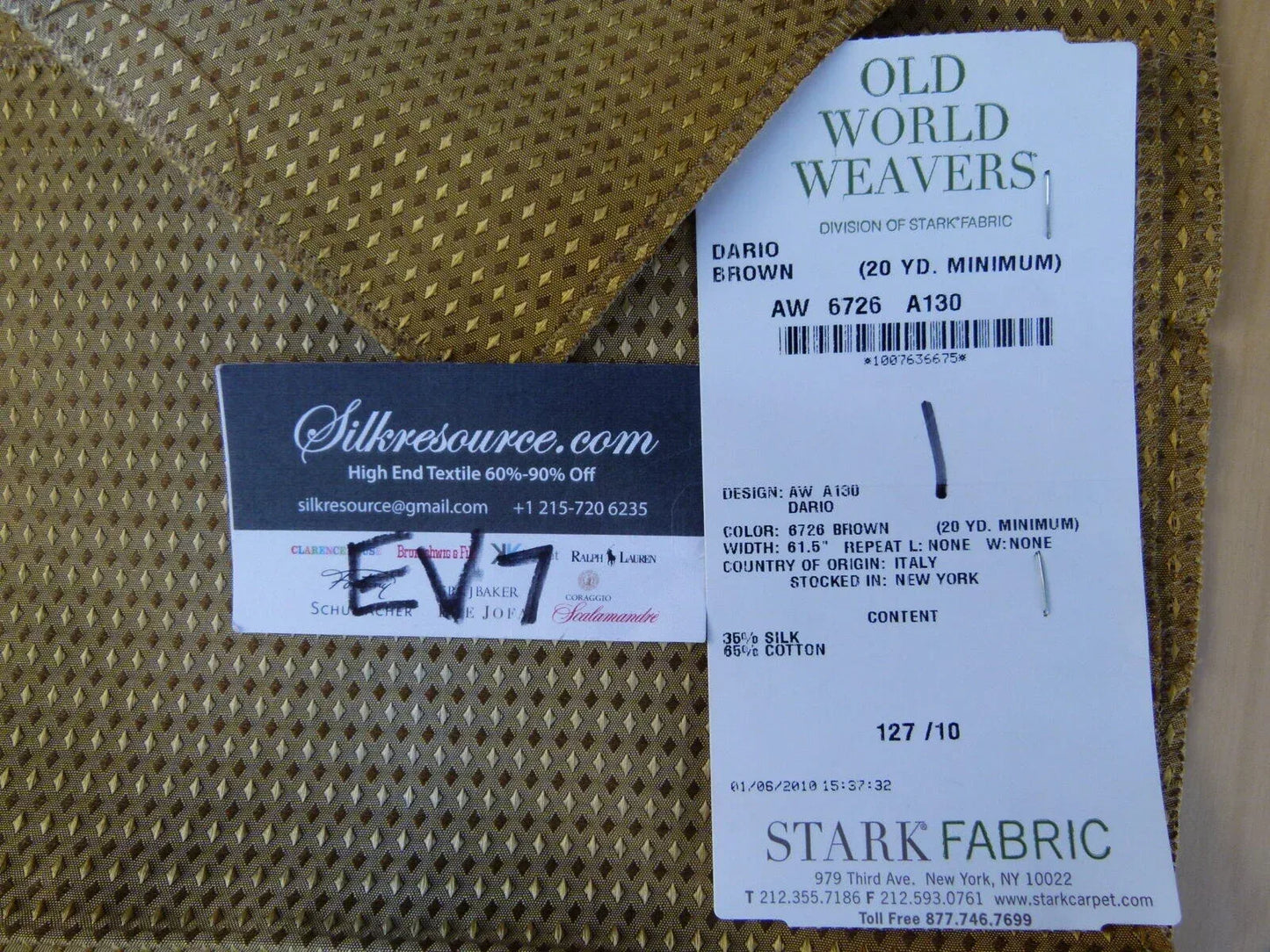 8 Ev7 Scalamandre Showroom Sample Square Dario Brown Gold Geometric Stripe Silk Cotton Per Piece