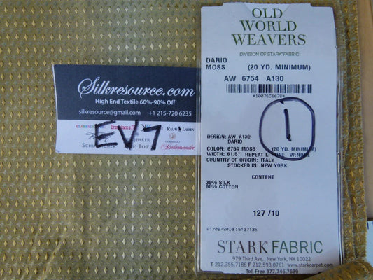 9 Ev7 Scalamandre Showroom Sample Square Dario Moss Browns Gold Geometric Stripe Silk Cotton Per Piece