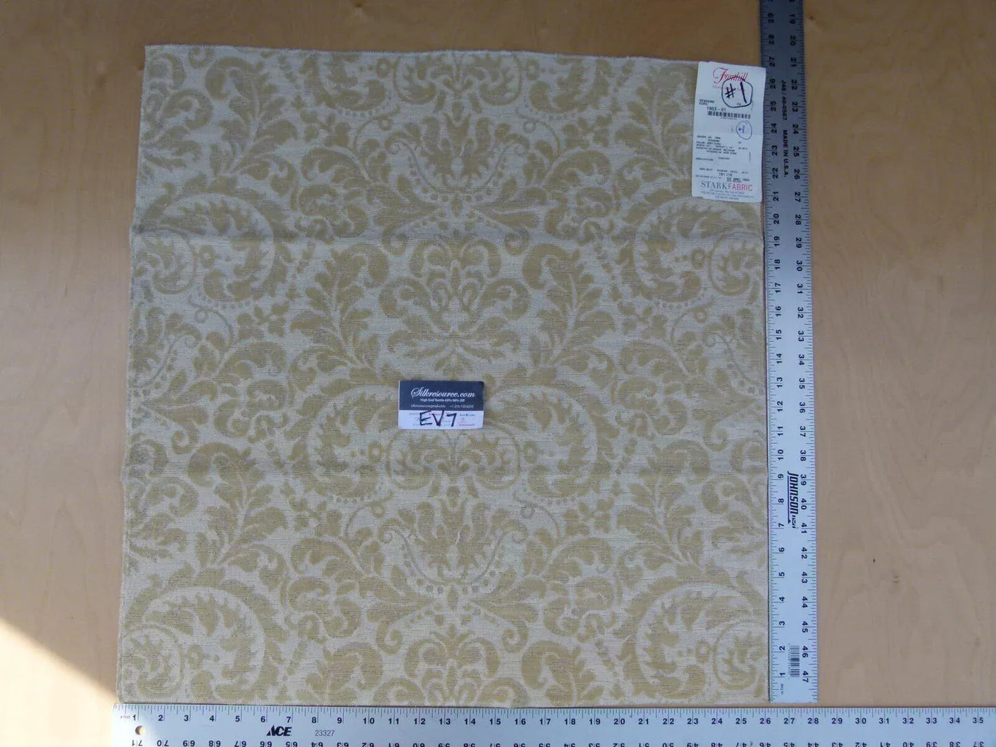 12 Ev7 Scalamandre Showroom Sample Square Vendome Ecru Tan Cotton Cut Velvet Floral #1