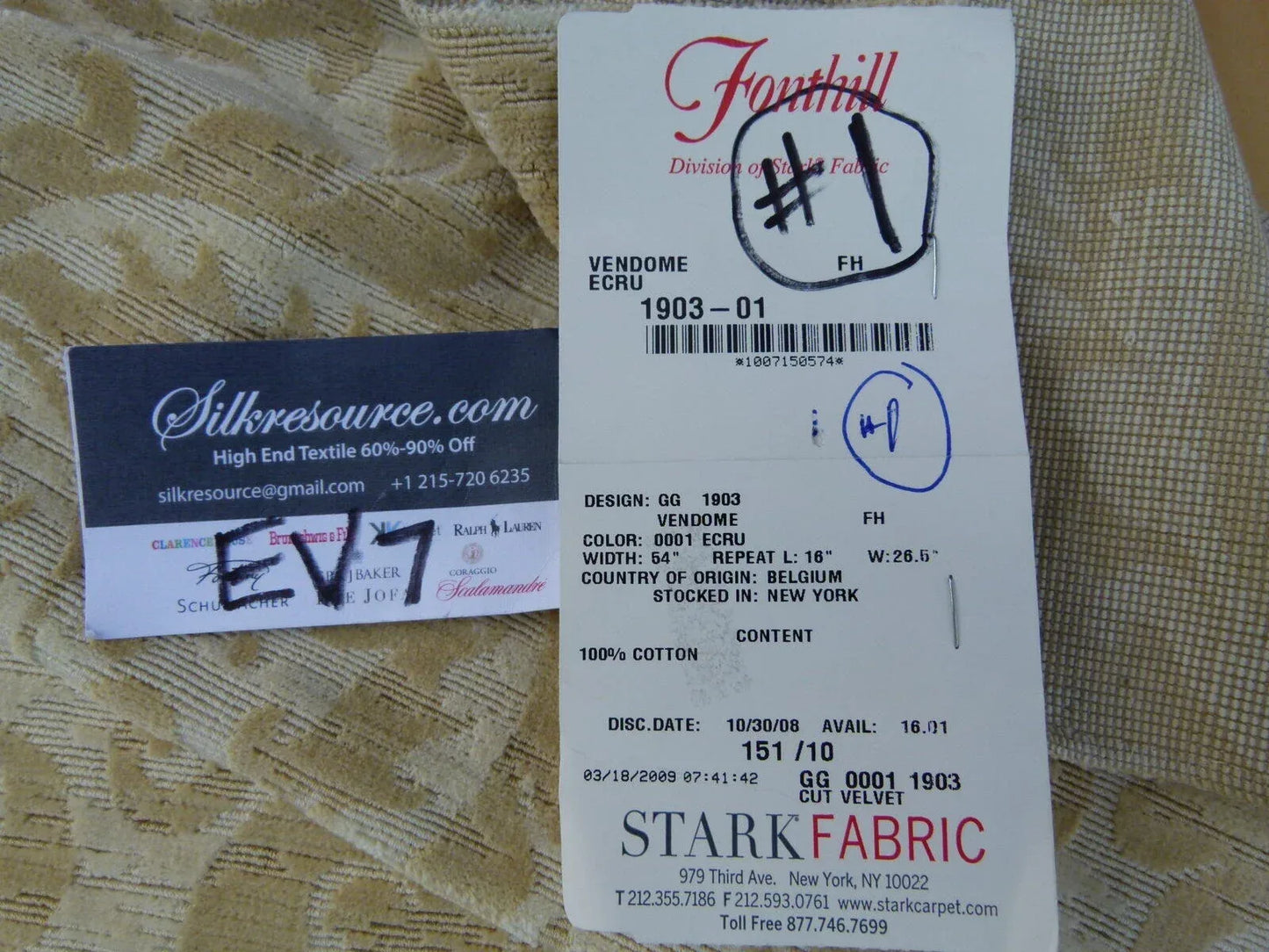 12 Ev7 Scalamandre Showroom Sample Square Vendome Ecru Tan Cotton Cut Velvet Floral #1