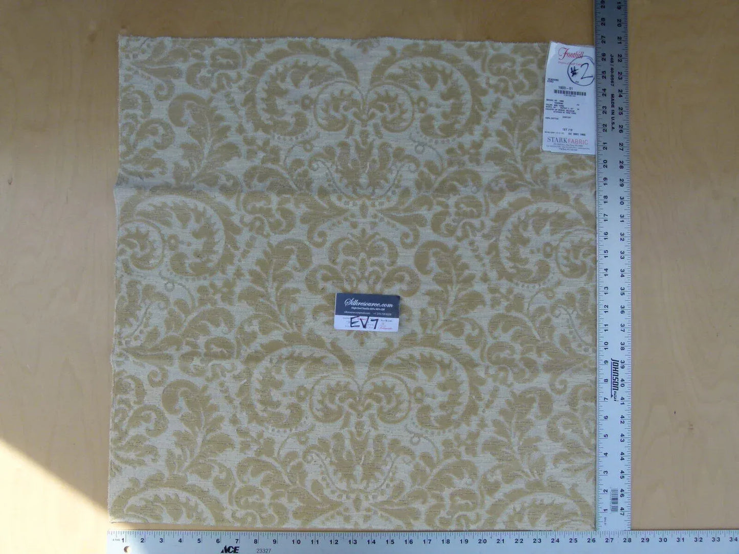 13 Ev7 Scalamandre Showroom Sample Square Vendome Ecru Tan Cotton Cut Velvet Floral #2