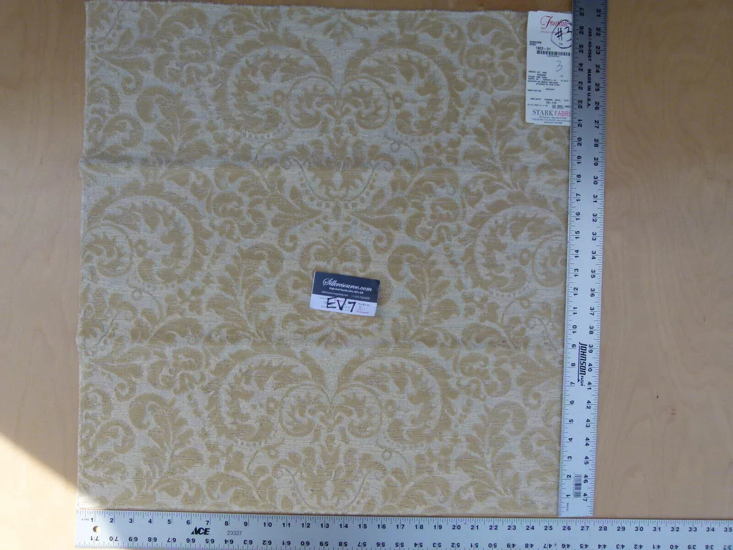 14 Ev7 Scalamandre Showroom Sample Square Vendome Ecru Tan Cotton Cut Velvet Floral #3