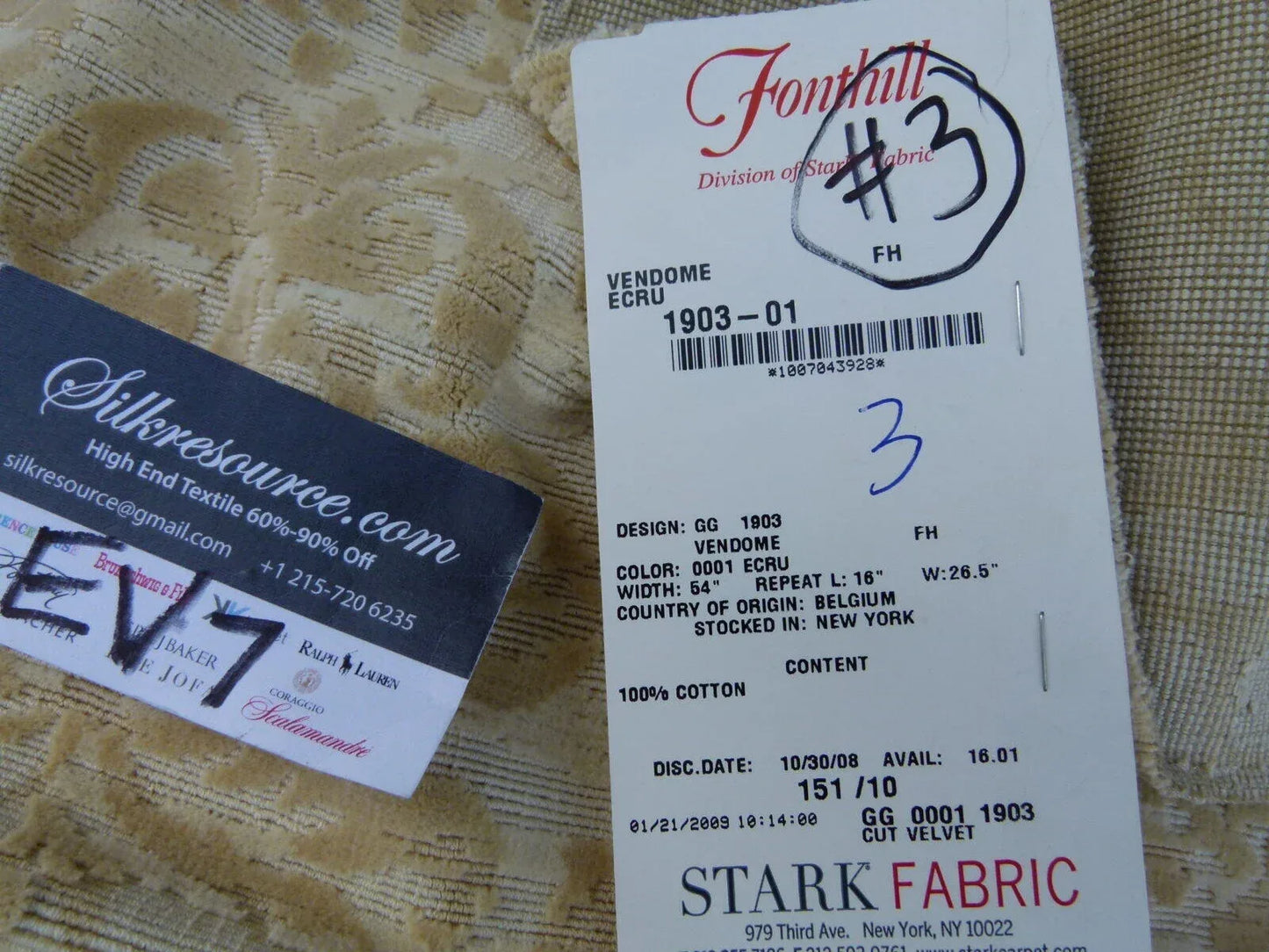 14 Ev7 Scalamandre Showroom Sample Square Vendome Ecru Tan Cotton Cut Velvet Floral #3