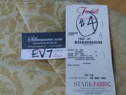 15 Ev7 Scalamandre Showroom Sample Square Vendome Ecru Tan Cotton Cut Velvet Floral #4