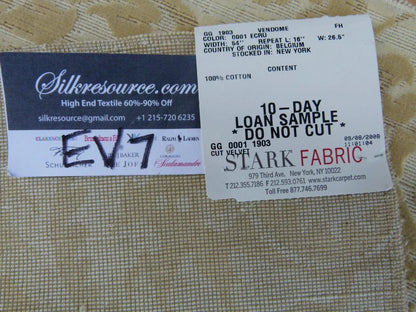 17 Ev7 Scalamandre Showroom Sample 26"x16" Vendome Ecru Tan Cotton Cut Velvet Floral