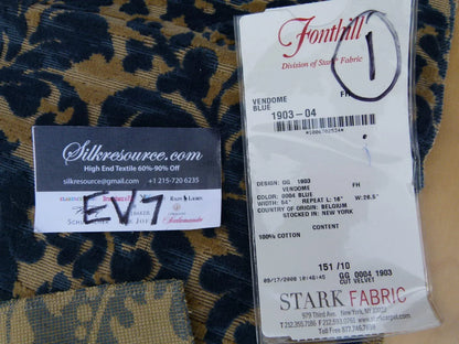 18 Ev7 Scalamandre Showroom Sample Square Vendome Blue Tan Cotton Cut Velvet Floral