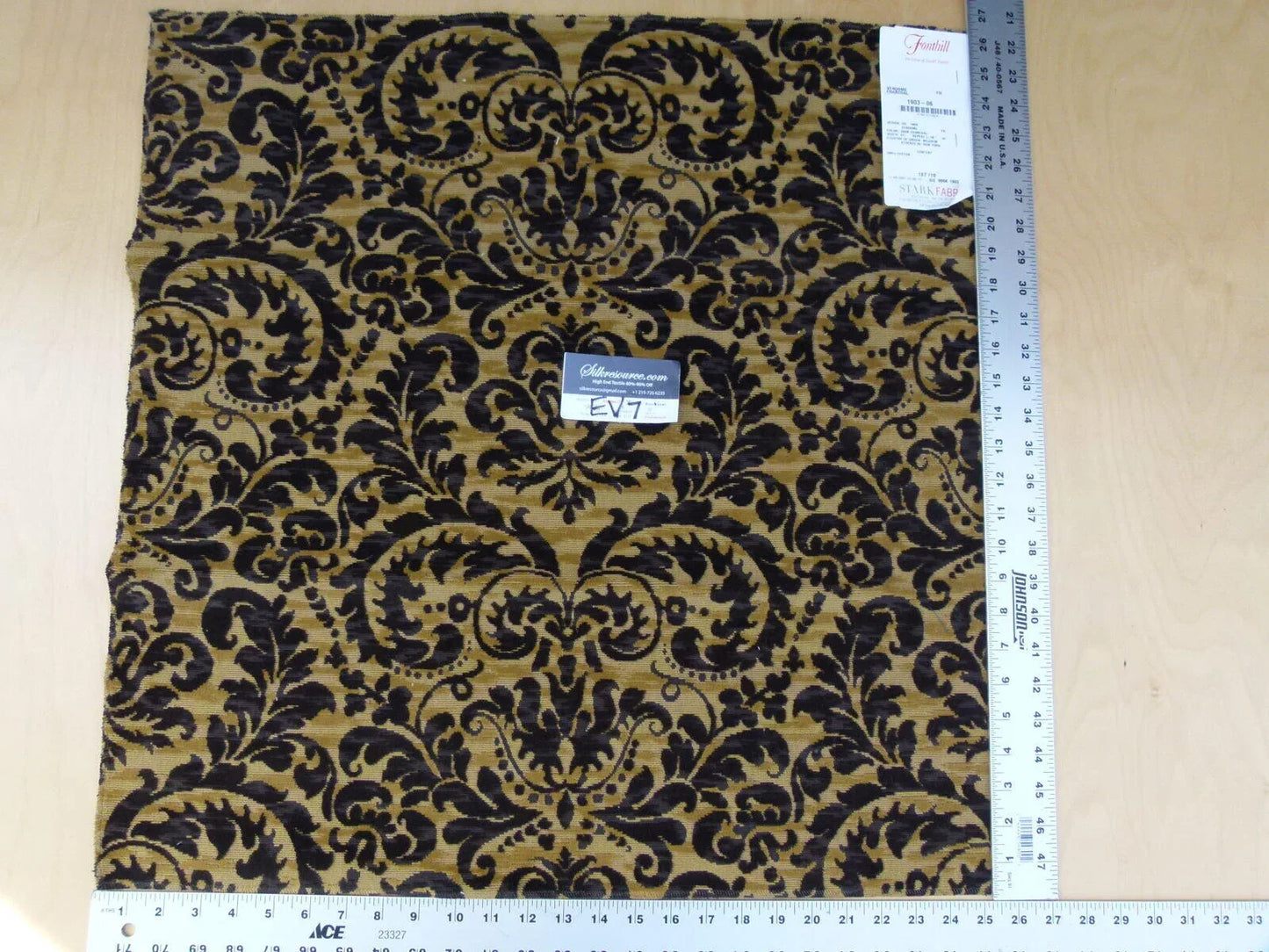 20 Ev7 Scalamandre Showroom Sample Square Vendome Charcoal Tan Cotton Cut Velvet Floral