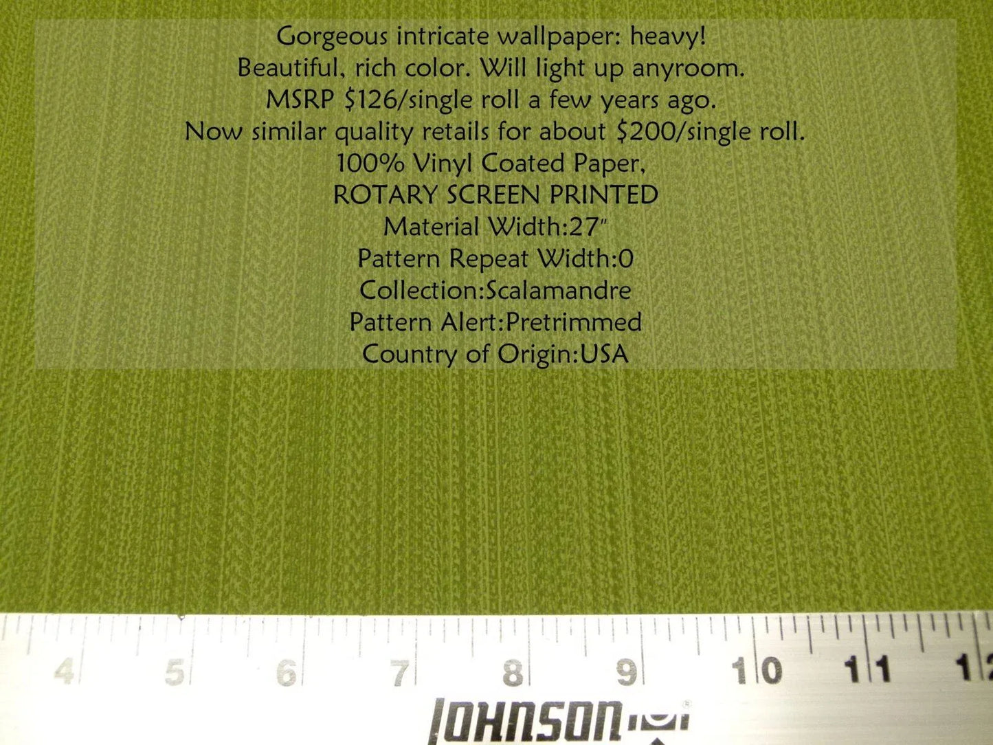 Aria Strie Moss Green Wallpaper Scalamandre 5 Yards Single Roll MSRP USD 126/single Roll