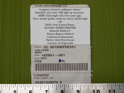 Aria Strie Moss Green Wallpaper Scalamandre 5 Yards Single Roll MSRP USD 126/single Roll