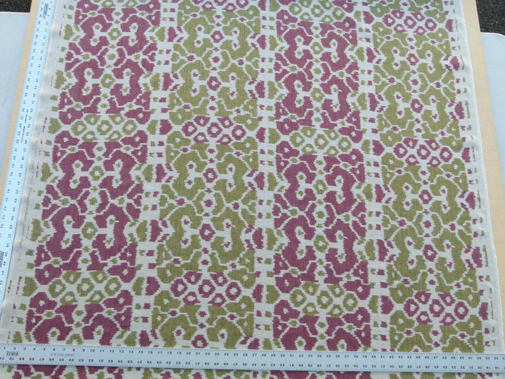 Scalamandre Tropical Ikat Bali Roses And Moss Red Pink And Green MSRP USD 270/y