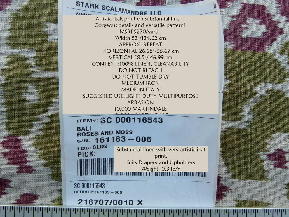 Scalamandre Tropical Ikat Bali Roses And Moss Red Pink And Green MSRP USD 270/y