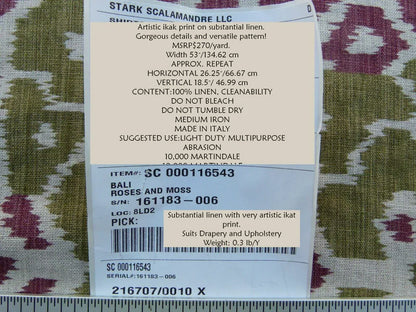 Scalamandre Tropical Ikat Bali Roses And Moss Red Pink And Green MSRP USD 270/y