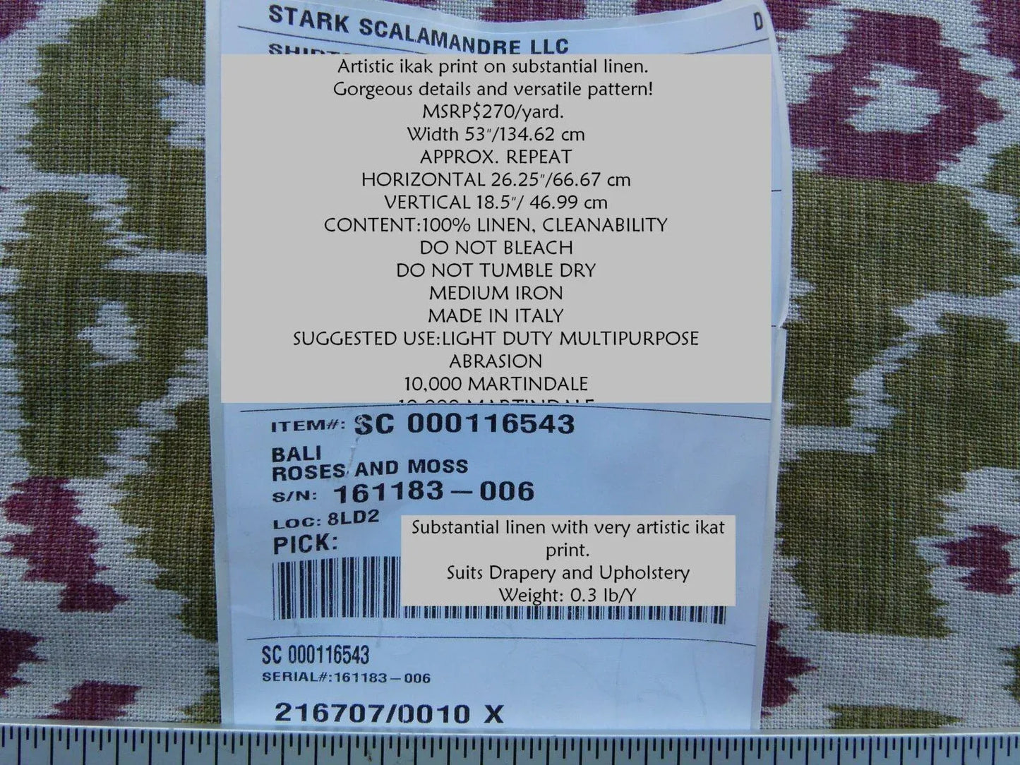 Scalamandre Tropical Ikat Bali Roses And Moss Red Pink And Green MSRP USD 270/y