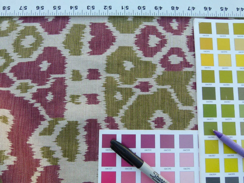 Scalamandre Tropical Ikat Bali Roses And Moss Red Pink And Green MSRP USD 270/y