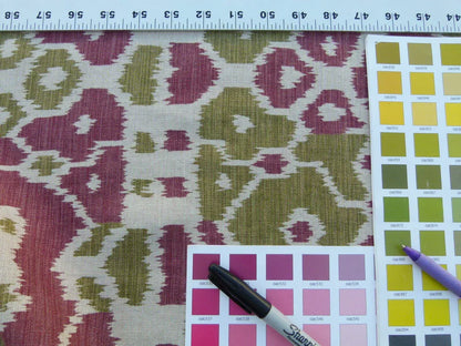 Scalamandre Tropical Ikat Bali Roses And Moss Red Pink And Green MSRP USD 270/y