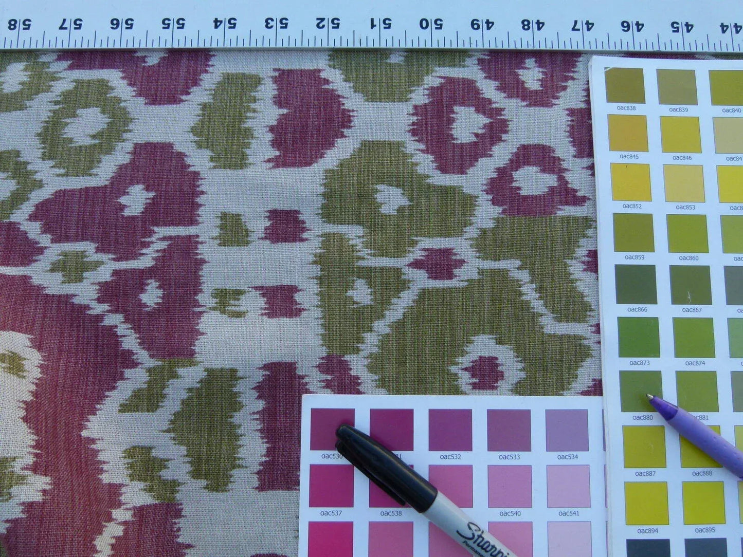 Scalamandre Tropical Ikat Bali Roses And Moss Red Pink And Green MSRP USD 270/y