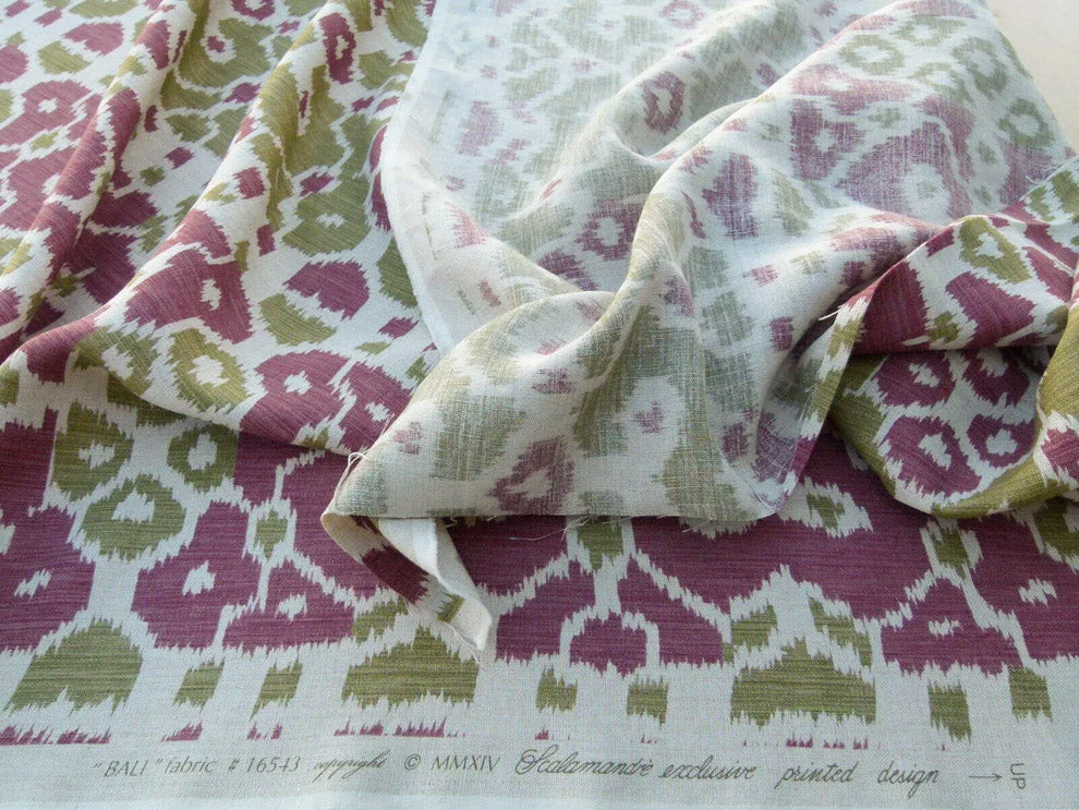 Scalamandre Tropical Ikat Bali Roses And Moss Red Pink And Green MSRP USD 270/y