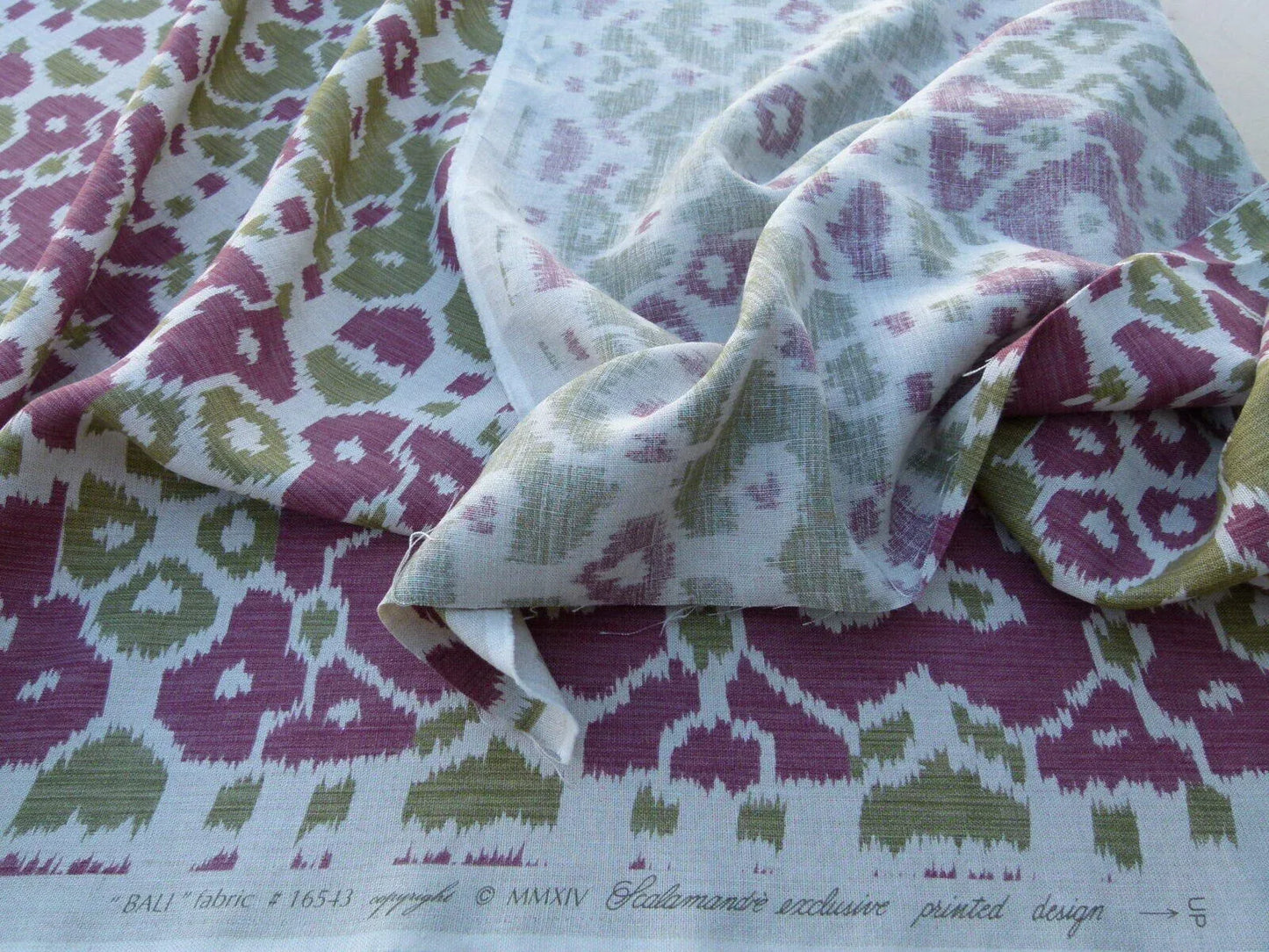 Scalamandre Tropical Ikat Bali Roses And Moss Red Pink And Green MSRP USD 270/y