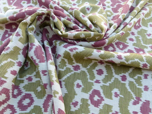 Scalamandre Tropical Ikat Bali Roses And Moss Red Pink And Green MSRP USD 270/y