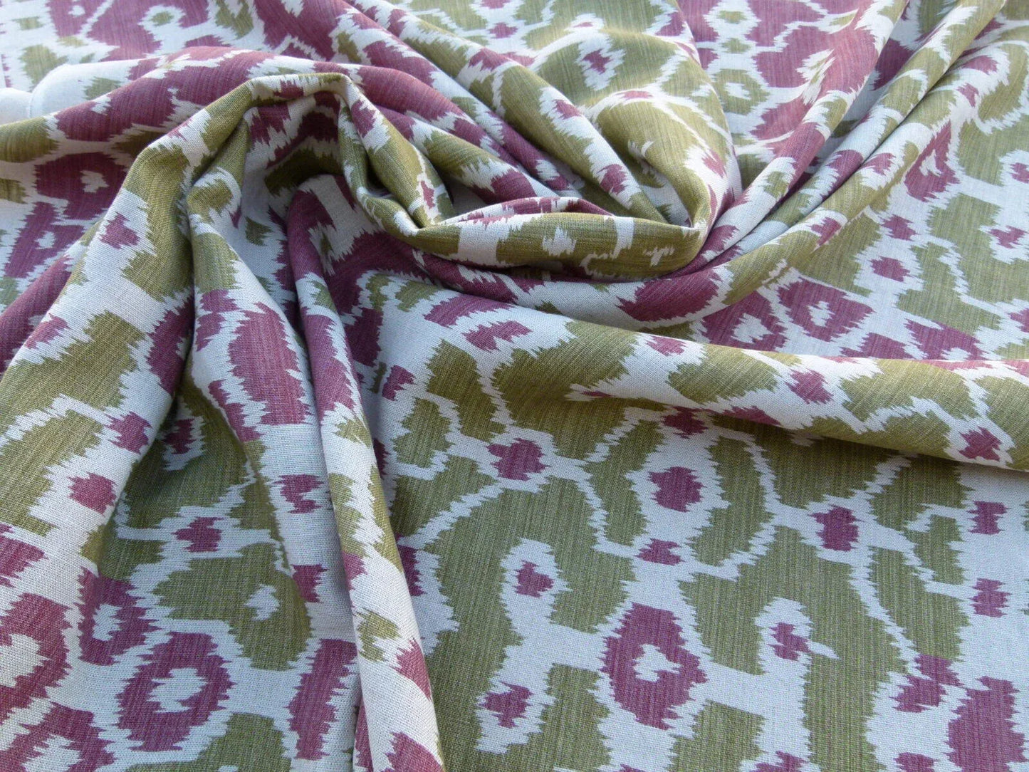 Scalamandre Tropical Ikat Bali Roses And Moss Red Pink And Green MSRP USD 270/y