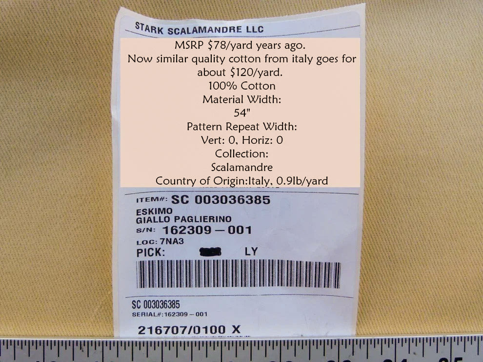 Scalamandre Eskimo Giallo Paglierino Straw Yellow Cotton Heavy Duty MSRP USD 150/Y bty