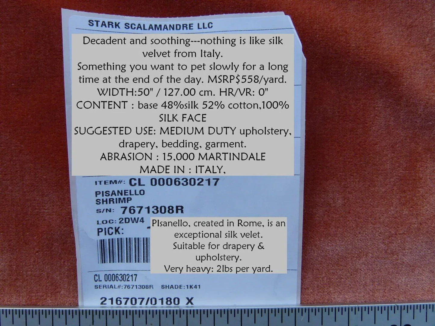 By Yard Scalamandre Pisanello Silk Velvet Shrimp Pink Orange Red MSRP USD 558/Y (copy)