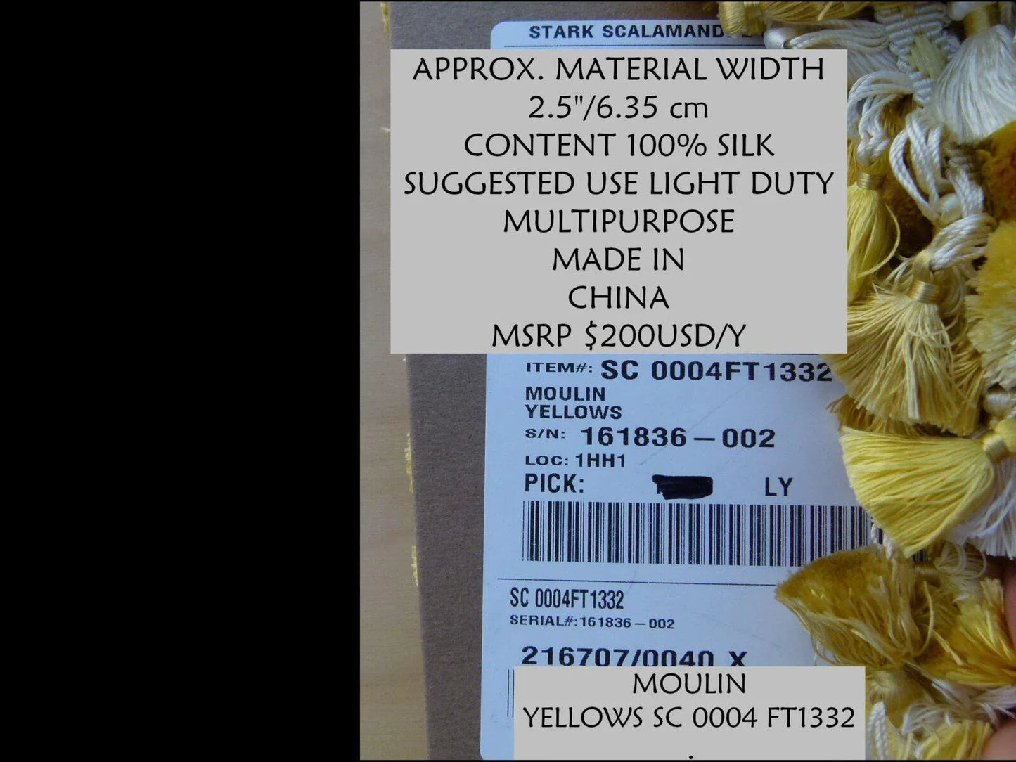 Scalamandre Moulin Yellows 100% Silk Tassel Trim Hand Made Yellow Gold Cream MSRP USD 280/Y