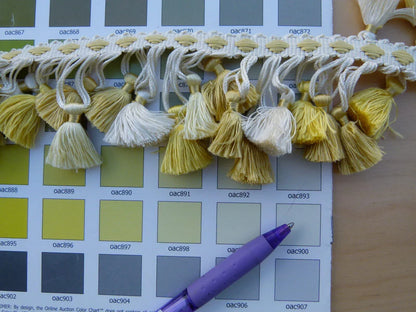 Scalamandre Moulin Yellows 100% Silk Tassel Trim Hand Made Yellow Gold Cream MSRP USD 280/Y