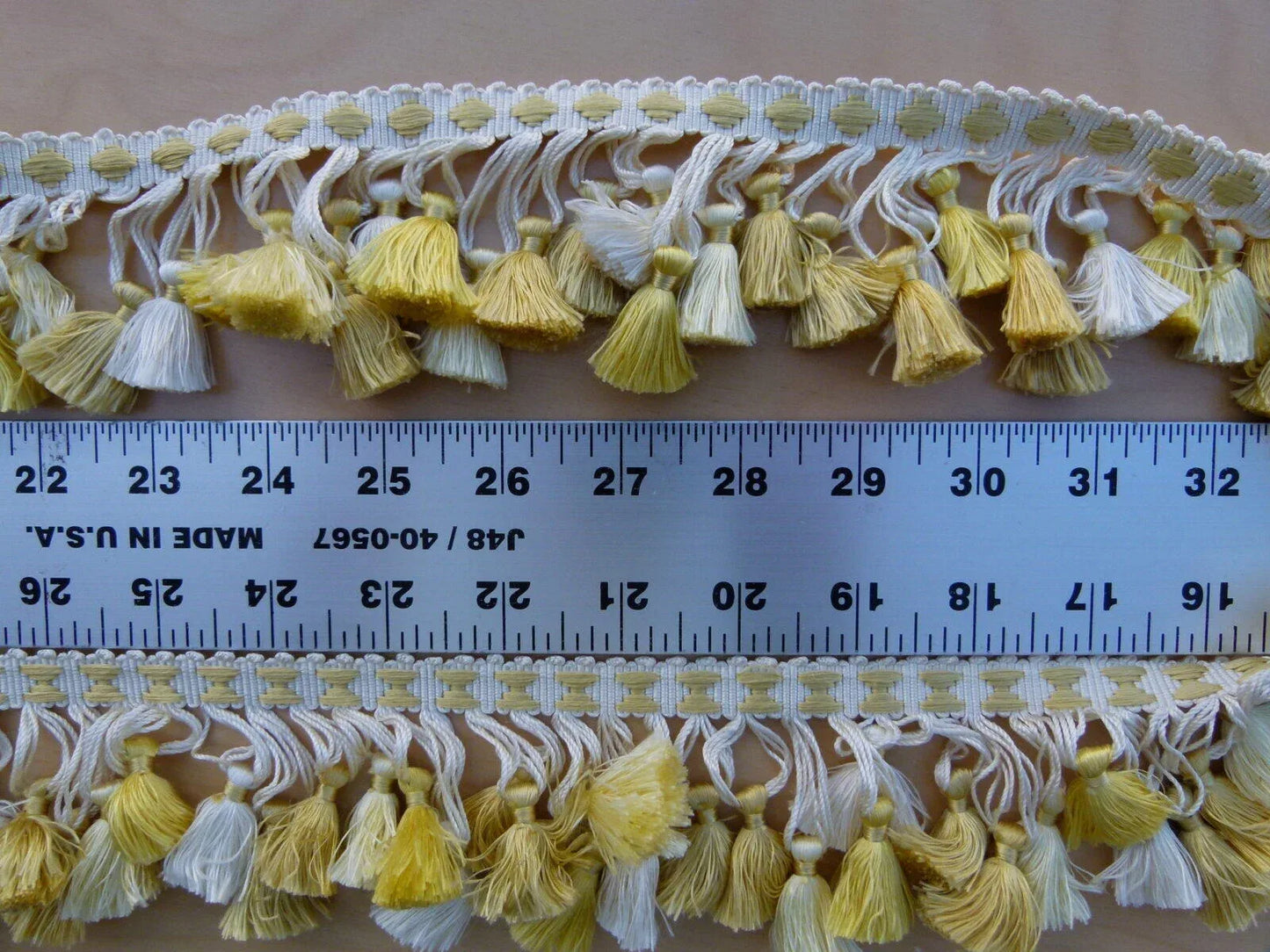 Scalamandre Moulin Yellows 100% Silk Tassel Trim Hand Made Yellow Gold Cream MSRP USD 280/Y