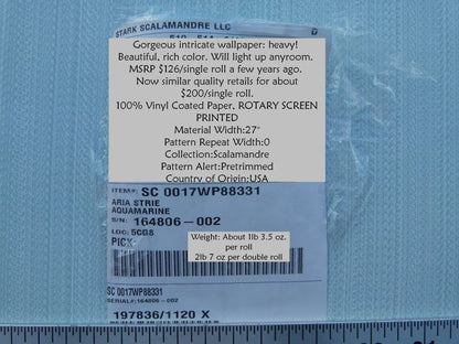 Aria Strie Aquamarine Pale Blue Wallpaper Scalamandre 5 Yards Single Roll MSRP USD 126/single Roll