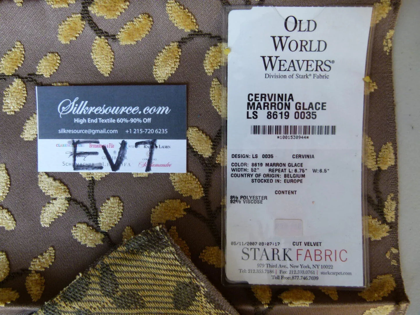 24 Ev7 Scalamandre Showroom Sample Cervinia Marron Glace Brown Cut Velvet Leaf Foliage