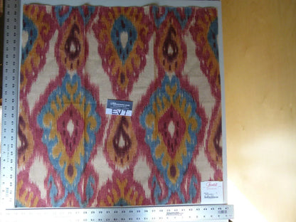 27 Ev7 Scalamandre Showroom Sample Square Bhutan Ikat Suzani Red/blue/multi Heavy Cotton MSRP USD 280/Y