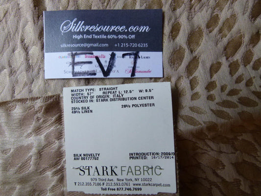 26 Ev7 Scalamandre Showroom Sample Square Cheetah Stripe Ivory Silk Linen