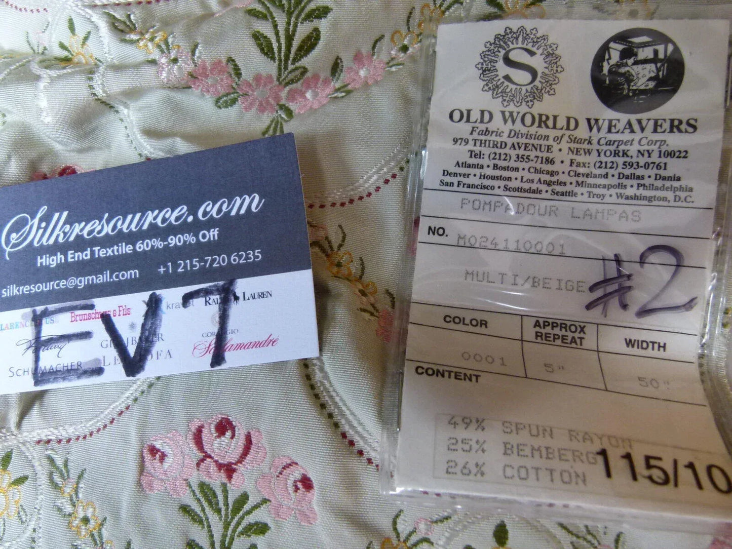 30 Ev7 Scalamandre Showroom Sample Square Pompadour Lampas Multi Beige Floral #2