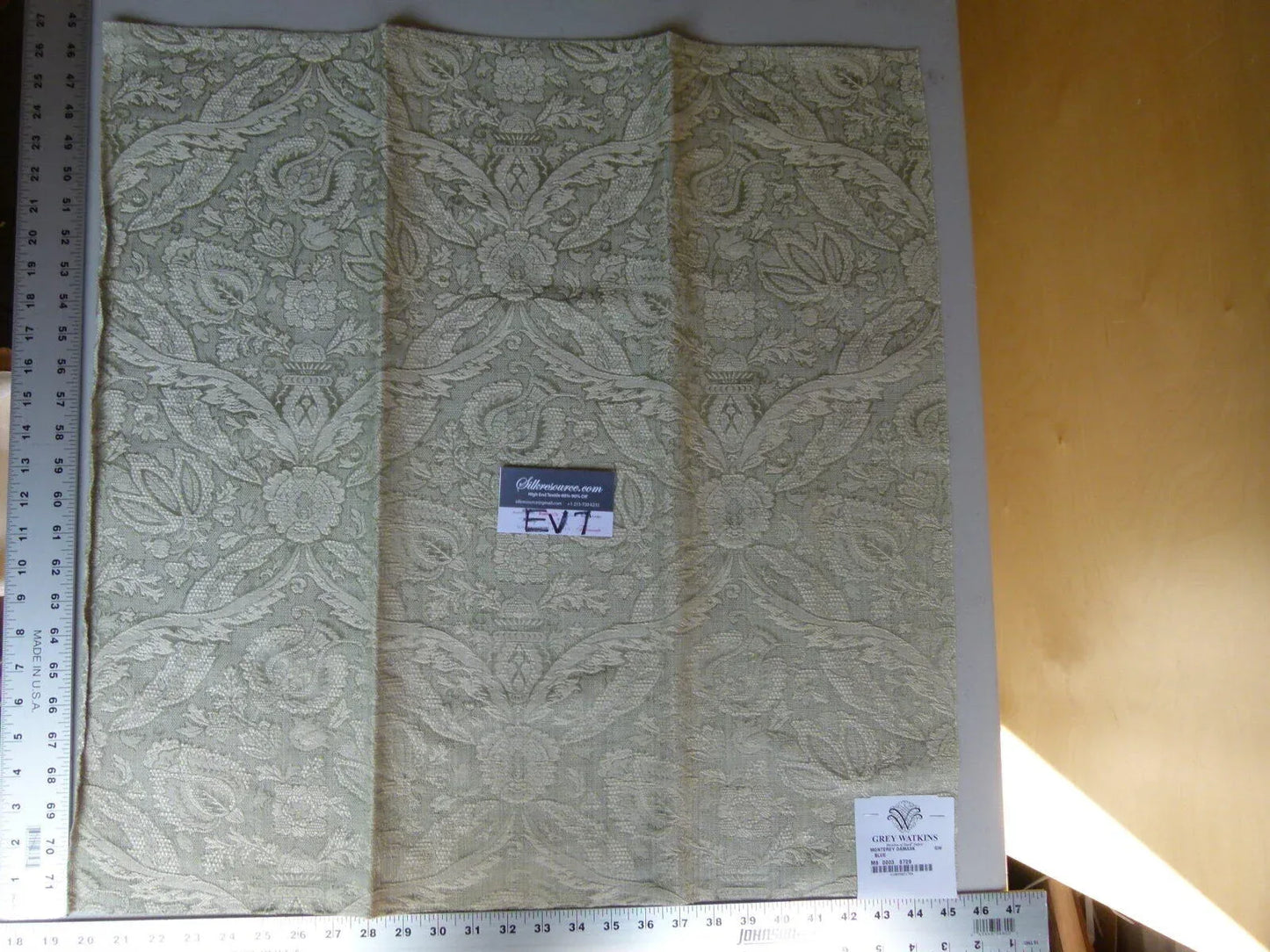 32 Ev7 Scalamandre Showroom Sample Square Monterey Damask "blue" Beige #2