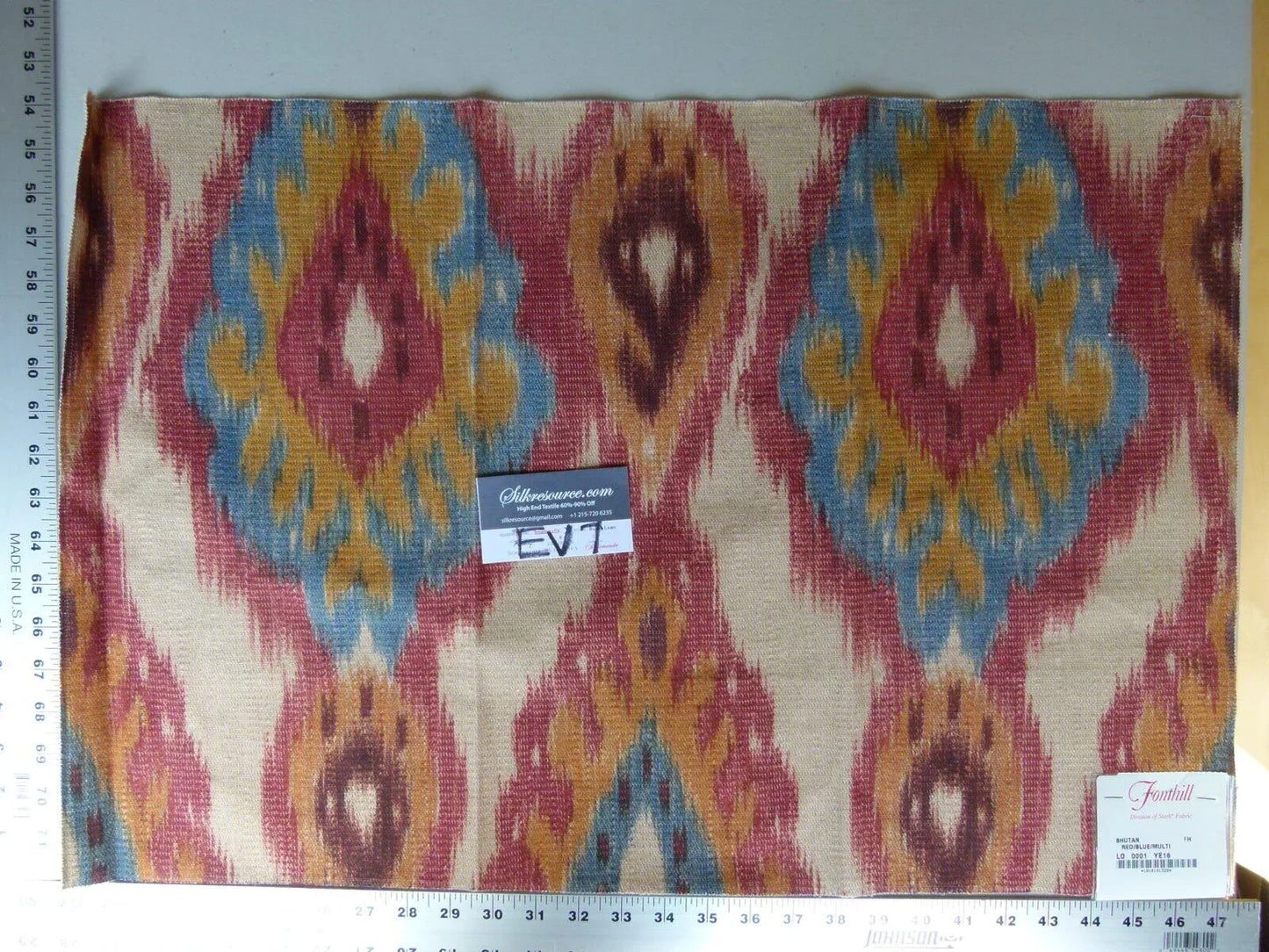 33 Ev7 Scalamandre Showroom Sample 26"x18" Bhutan Ikat Suzani Red/blue/multi Heavy Cotton MSRP USD 280/Y
