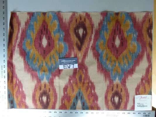 33 Ev7 Scalamandre Showroom Sample 26"x18" Bhutan Ikat Suzani Red/blue/multi Heavy Cotton MSRP USD 280/Y