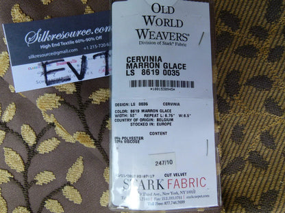 37 Ev7 Scalamandre Showroom Sample Cervinia Marron Glace Brown Cut Velvet Leaf Foliage