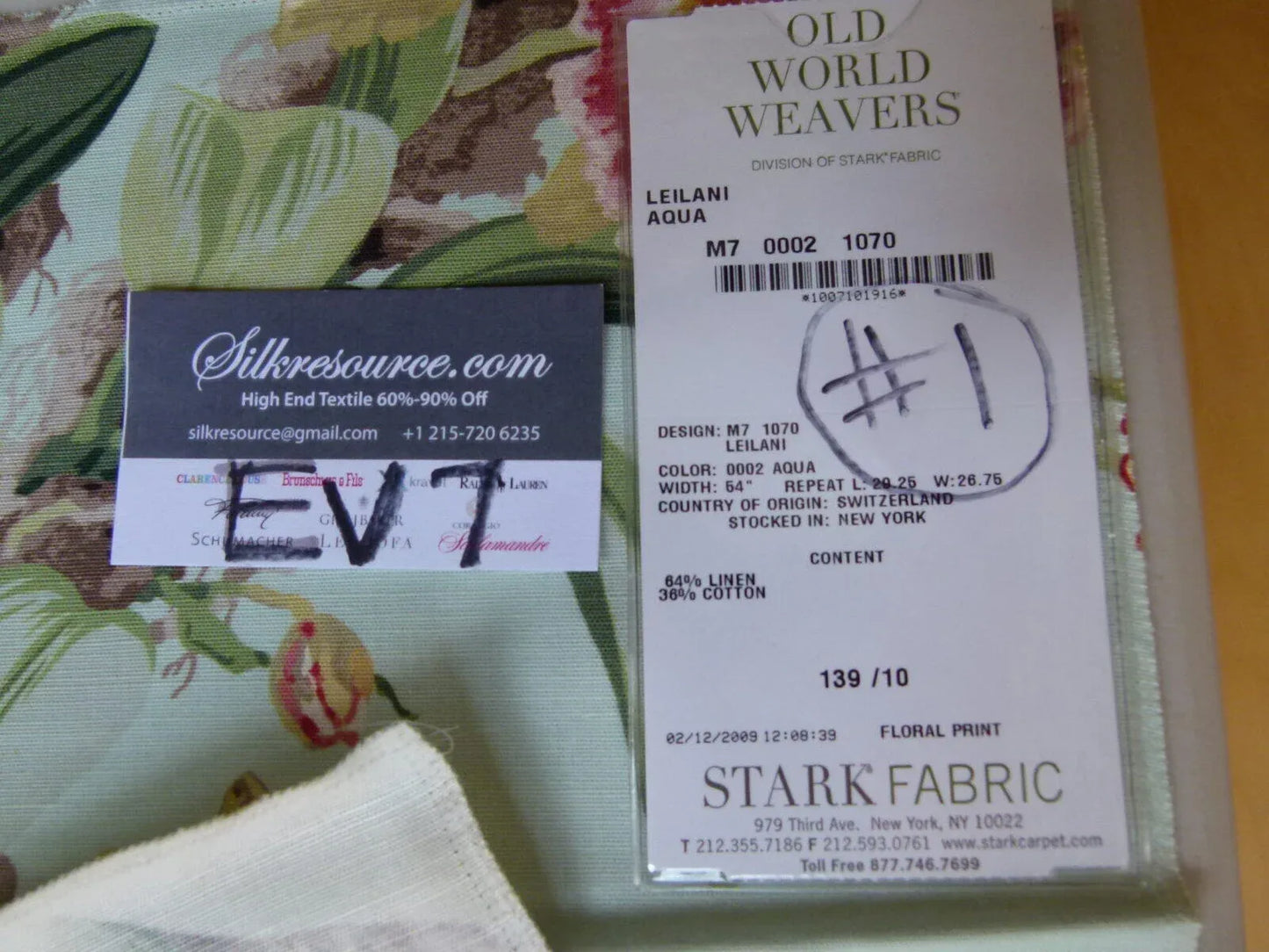 38 Ev7 Scalamandre Showroom Sample Square Leilani Aqua Linen Cotton Floral Butterfly Print #1