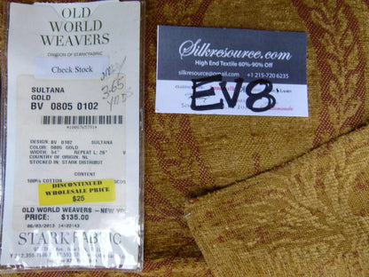 1 Ev8 Scalamandre Showroom Sample Square Sultana Gold Brown Cotton MSRP USD 135/Y