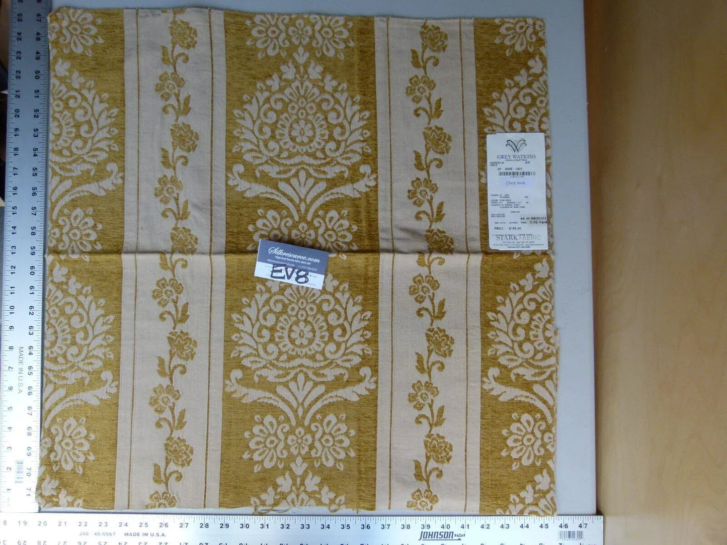 3 Ev8 Scalamandre Showroom Sample Square Ravenna Gold Floral Stripe