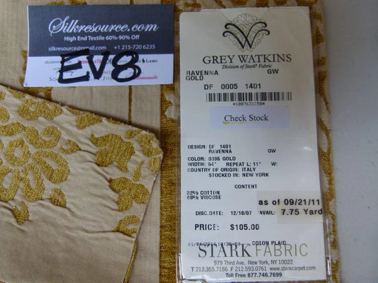3 Ev8 Scalamandre Showroom Sample Square Ravenna Gold Floral Stripe