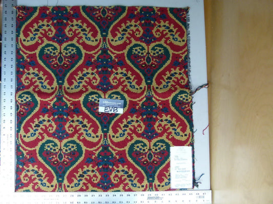 4 Ev8 Scalamandre Showroom Sample Square Lennox Rouge Red Blue Tan Green Cotton MSRP USD 279/Y