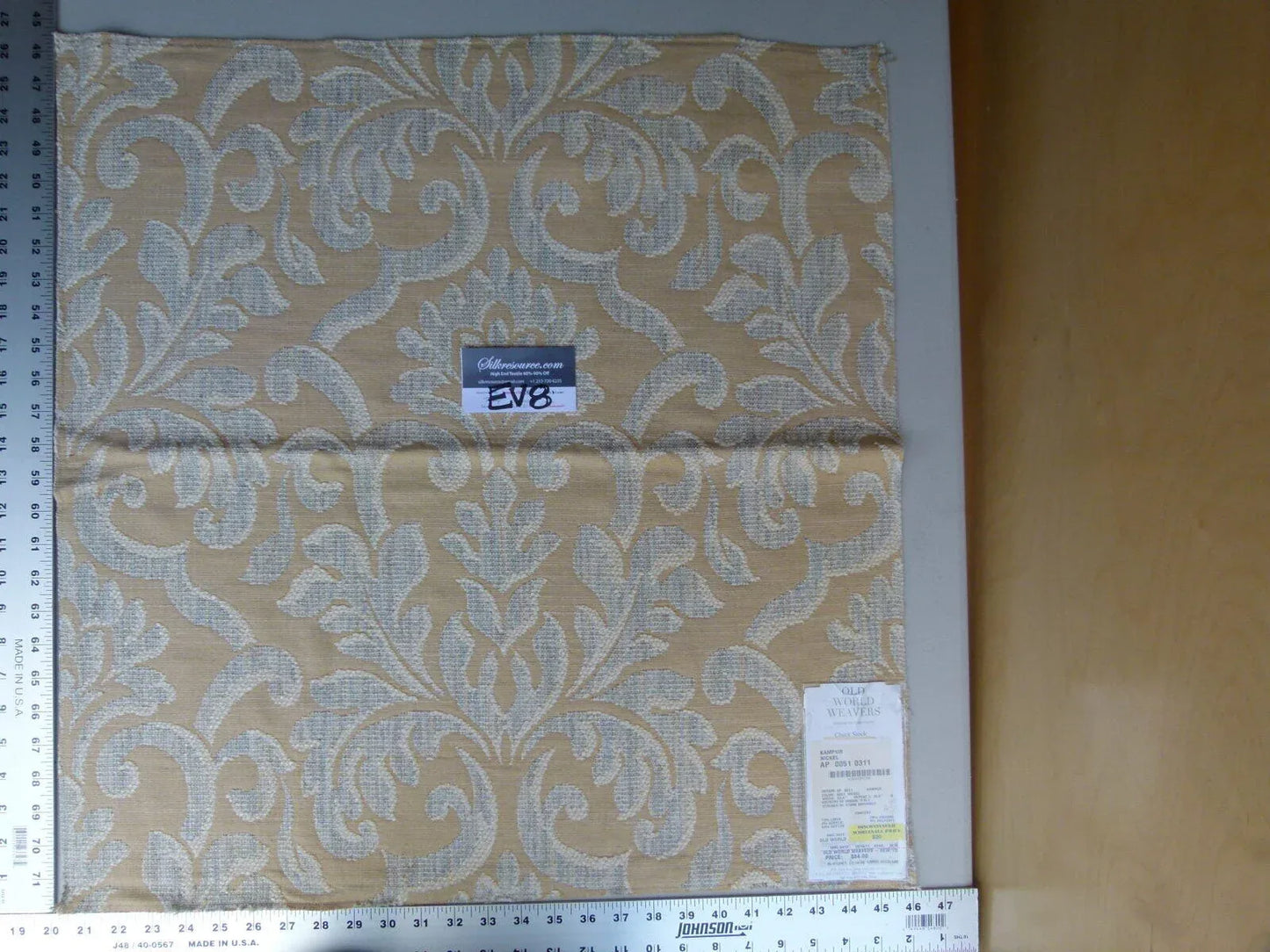 5 Ev8 Scalamandre Showroom Sample Square Kampur Nickel Grey Beige Jacquard
