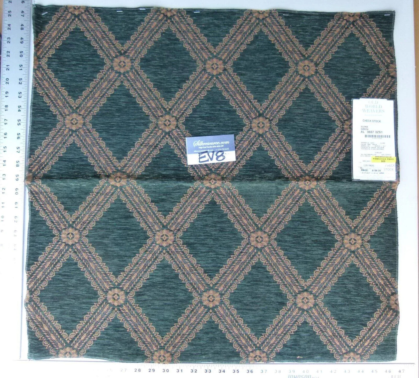 9 Ev8 Scalamandre Showroom Sample Square Elena Green Brown Geometric Lattice