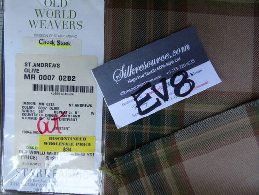 10 Ev8 Scalamandre Showroom Sample Square St. Andrews Olive Green Brown Plaid Wool
