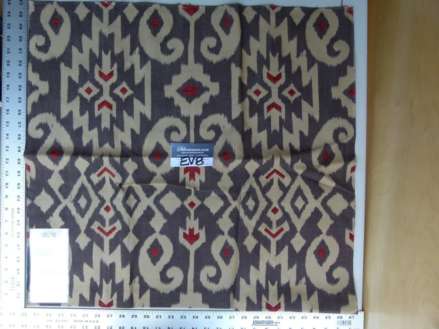 11 Ev8 Scalamandre Showroom Sample Square Yalta Turkish Coffee Tan Red Gray MSRP USD 144/Y