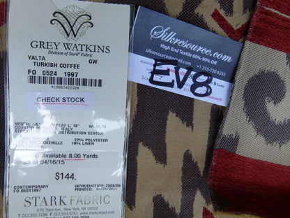 11 Ev8 Scalamandre Showroom Sample Square Yalta Turkish Coffee Tan Red Gray MSRP USD 144/Y